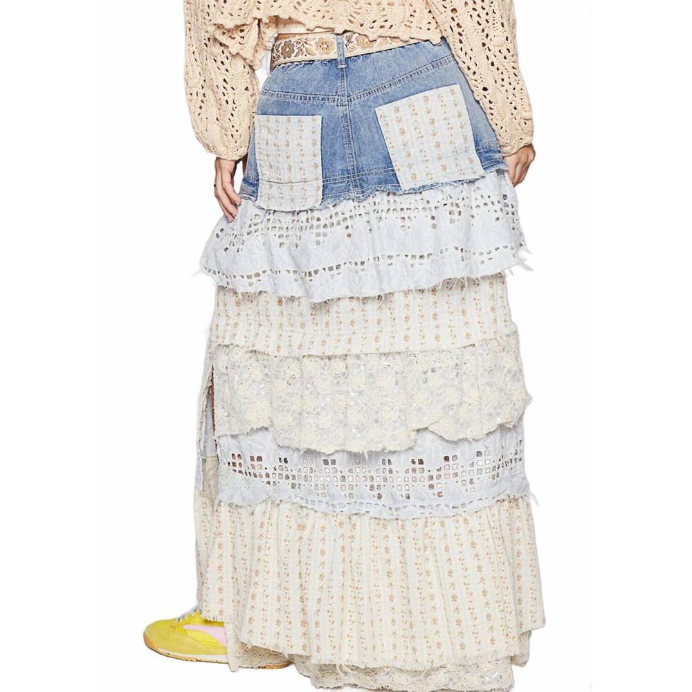 NEW POL bluebell boho maxi skirt in multi - Picture 6 of 7